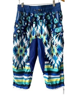 Bass By Ron Bass Blue Geometric Aztec Print Jogger Pants